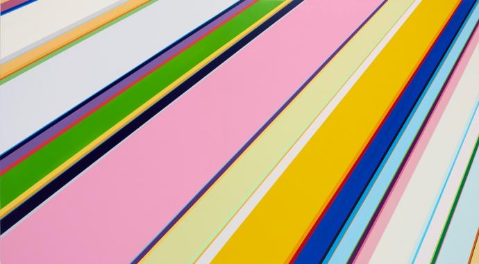 Nicholas Bodde, No. 1089 Horizontal dyn., 2014, Öl und Acryl auf Aluminium, 83 x 150 cm