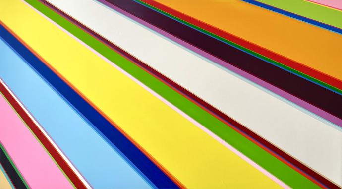 Nicholas Bodde, No. 1552 Horizontal dyn., 2021, Öl und Acryl auf Aluminium, 50 x 90 cm