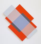 Renaud Stajnowicz, Au loin la montagne rouge oblitere le vent, 2015, Acryl auf Leinwand, 92 x 87 x 3 cm
