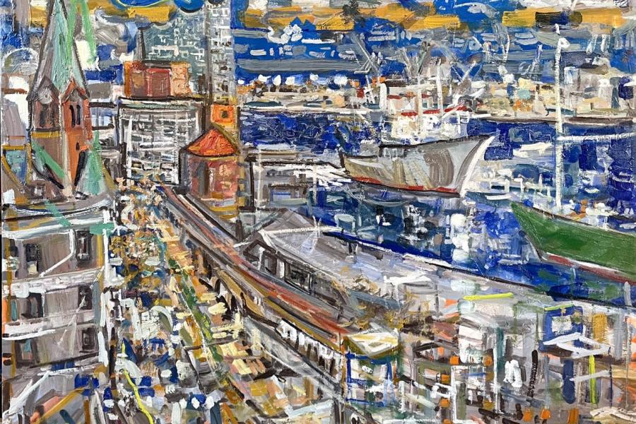Rron Qena Hamburg Harbour 2026 Ol auf Leinwand 112 x 120 cm