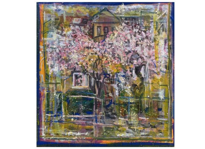 Rron Qena, In Blüte, 2026, Öl auf Leinwand, 76 x 73 cm