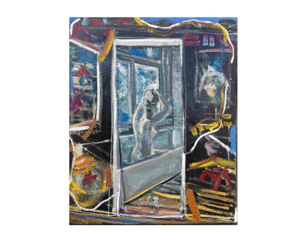 Rron Qena, Quiet body, loud thoughts, 2026, Öl auf Leinwand, 68 x 55 cm