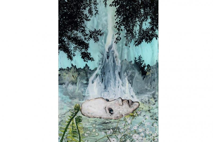 Wolf Hamm Vom Maedchen im See 2017 Acryl hinter Acrylglas 65 x 45 cm quer