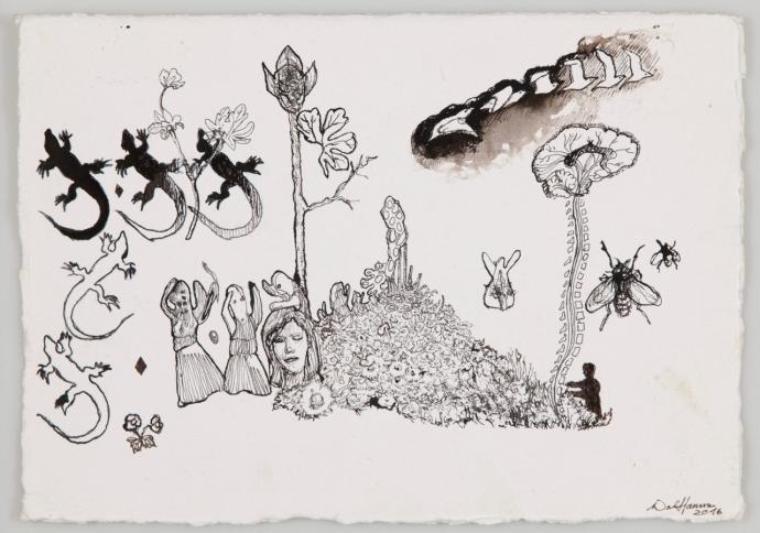 Wolf Hamm, Die Herren und Besitzer ihres Lebens 2, 2016, Tusche auf Papier, 21 x 30 cm