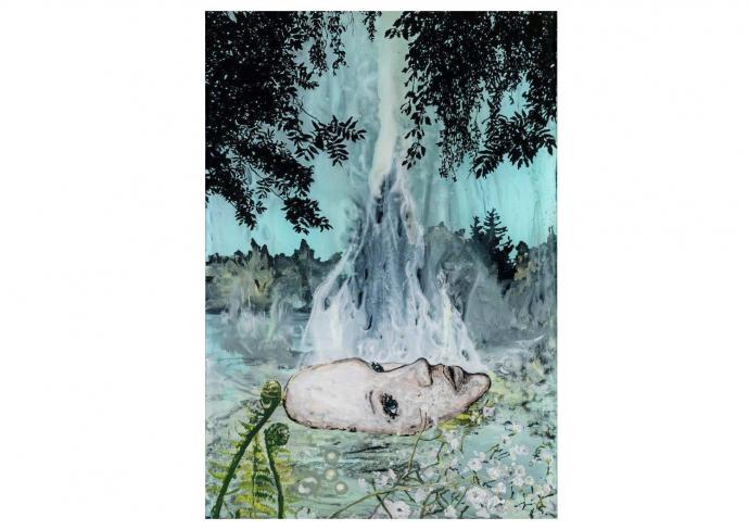 Wolf Hamm, Vom Mädchen im See, 2017, Acryl hinter Acrylglas, 65 x 45 cm
