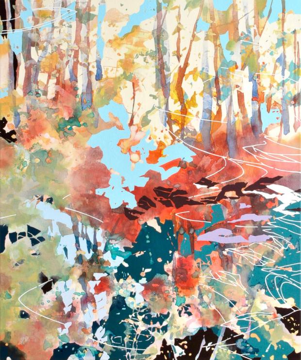 Chika Aruga, Dazwischen 5,  2020, Acryl auf Leinwand, 120 x 100 cm