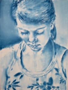 Dieter Mammel, Blaue Blume, Tusche auf Leinwand, 80 x 60 cm