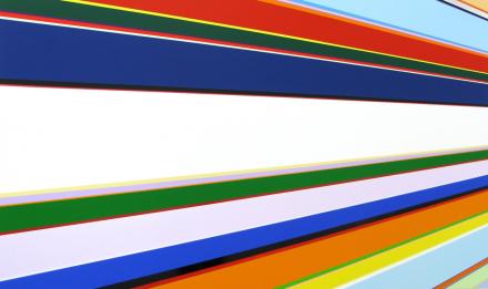 Nicholas Bodde, No. 1020 horizontal dyn., 2013, Öl und Acryl auf Aluminium, 100 x 167 cm