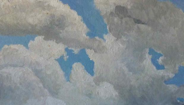 Natalie Thomkins, Wolkenstück, 2009, Öl auf Leinwand, 17 x 29 cm