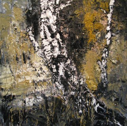 Helmut Helmes, Zwei Birken, 2009, Öl auf Leinwand, 130 x 130 cm 
