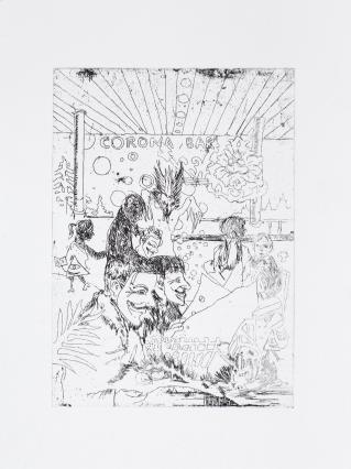 Wolf Hamm, aus der Reihe "Tod sind wir noch lange nicht", 2013, Blatt 3/4, Edition 5, Blattmaß 29.5 x 21.5 cm, Bildmaß 20.6 x 14.7 cm