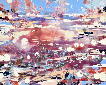 Chika Aruga, Verbindung 1, 2022, Acryl auf Leinwand, 160 x 200 cm