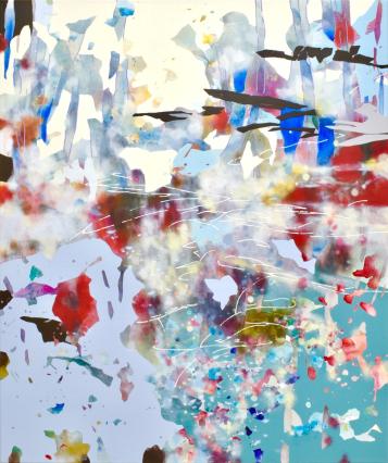 Chika Aruga, hinauf schauen - hinein gehen 16, 2025, Acryl auf Leinwand, 120 x 100 cm