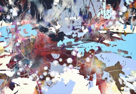 Chika Aruga, hinauf schauen - hinein gehen 9, 2025, Acryl auf Leinwand, 110 x 160 cm