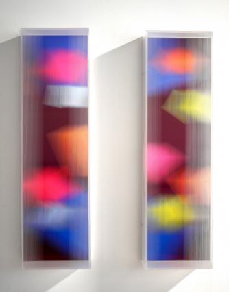 Christiane Grimm, Samba I und II, 2023, Mischtechnik und Acrylglas, je 60 x 17 x 8 cm