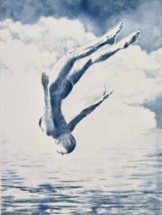 Dieter Mammel, Fall, 2022, Tusche auf Leinwand, 145 x 105 cm