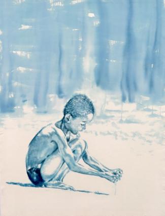 Dieter Mammel, Play, 2022, Tusche auf Leinwand, 145 x 100 cm