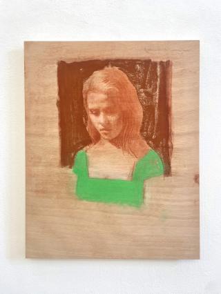 Fernando X. Gonzalez Etude en sanguine et vert veronese 2026 Rothel und Pastell auf Holz 575 x 46 cm