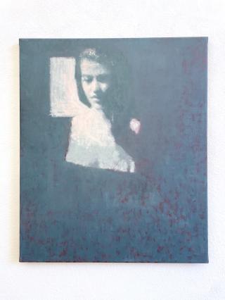 Fernando X. González, Interieur Nuit - Encolure carrée, 2026, Öl auf Leinwand, 55 x 46 cm