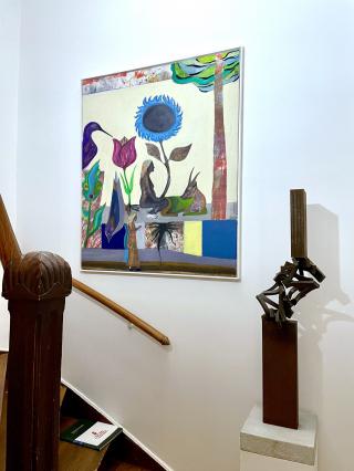 Frank Zucht, Im verborgenen Garten, 2017, Acryl auf Nessel, 130 x 110 cm, und Thomas Röthel, Stahldrehung