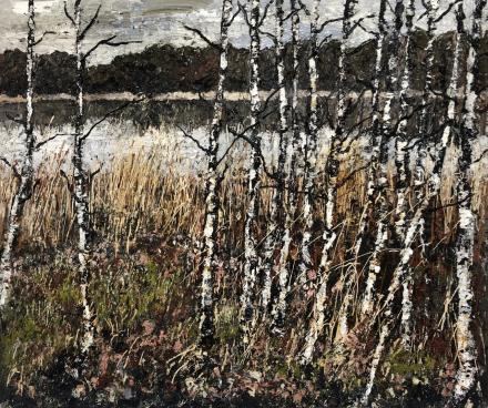 Helmut Helmes, Flussufer II . 2020, Öl auf Leinwand, 100 x 120 cm