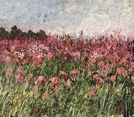 Helmut Helmes, Rote Landschaft, 2023, Öl auf Leinwand, 120 x 140 cm