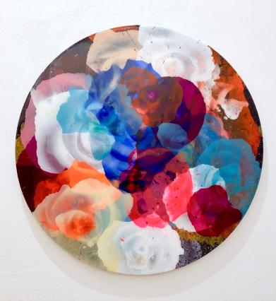 Jürgen Jansen, if you, 2023, Öl und Harze auf Holz, Dm 75 cm