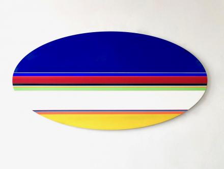 Nicholas Bodde, Oval, 2021, Öl und Acryl auf Aluminium, 75 x 150 cm