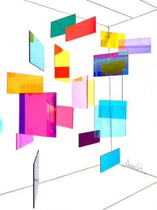 Rosali Schweizer, Schattentanz, 2025, Acrylglas und V2A-Draht, 50 x 50 x 20 cm, seitlich, Detail