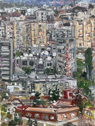 Rron Qena, Pristina, 2025, Öl auf Leinwand, 81 x 60 cm