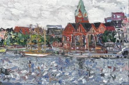 Rron Qena, Schlachte, 2025, Öl auf Leinwand, 64 x 94 cm