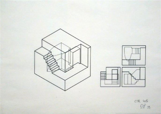 Denis Pondruel, Axonometrische Zeichnung, 2005, Tusche auf Papier, 29.5 x 42 cm