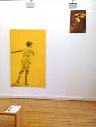 Dieter Mammel, Sunny Boy, 2016, Acryl und Tusche auf Leinwand, 195 x 120 cm, und Turmspringerin, Ausstellungsansicht