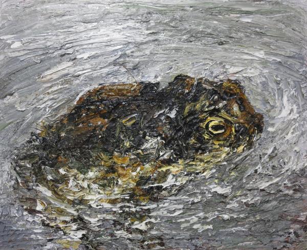 Helmut Helmes, Kaninchen, 2014, Öl auf Leinwand, 50 x 100 cm