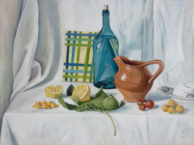 Natalie Thomkins, Bottiglia, 2012, Öl auf Leinwand, 62 x 82 cm
