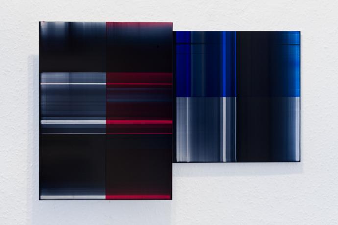 Eric Butcher,  PR 671, 2015, Öl und Harz auf Aluminium, zweiteilig, 40 x 30 cm / 30 x 40 cm