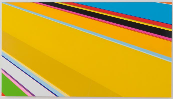 Nicholas Bodde, horizontal dyn, 2014, Öl und Acryl auf Aluminium, 60 x 140 cm
